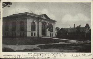 Highlandville MA Library & Church c1905 Postcard