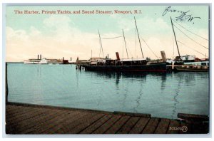 c1910's The Harbor Private Yachts And Sound Steamer Newport RI Antique Postcard 