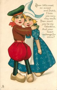 Tuck Valentines Postcard 104 Wooden Wooers Dolls As People Dear Dutch Maid