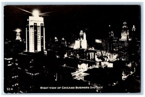 Chicago Illinois IL Postcard RPPC Photo Night View Of Chicago Business District