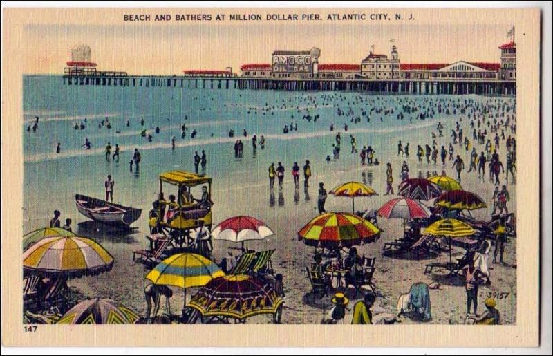 Beach & Bathers at Million Dollar Pier, Atlantic City NJ