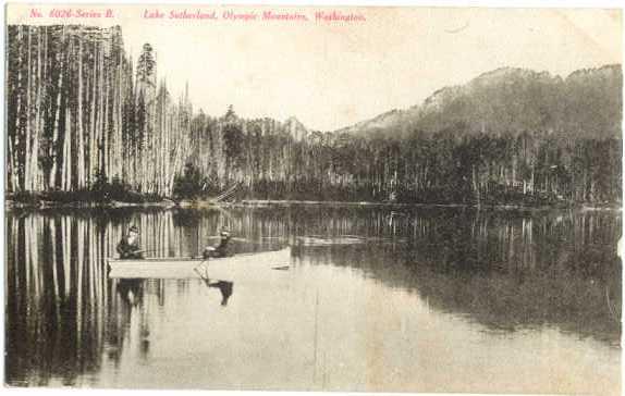 Canoe on Lake Sutherland, Olympic Mountains, Washington, Divided Back