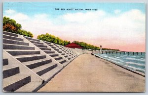 Biloxi Mississippi~Sea Wall From Road~Vintage Linen Postcard