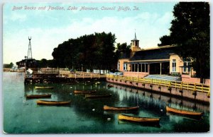 Postcard - Boat Docks and Pavilion, Lake Manawa - Council Bluffs, Iowa