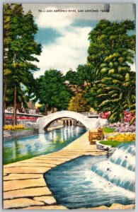 Vtg San Antonio Texas TX San Antonio River Walk Watefall 1950s View Postcard