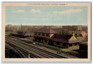 c1940s C.P.R. Station North Bay Ontario Canada Vintage Unposted Postcard