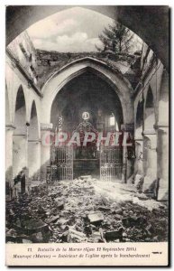 Postcard Old Army Battle of the Marne Interior of the church after bombing