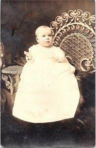 RPPC Postcard Baby Wicker Chair White Gown C. Myland Studio Philadelphia PA