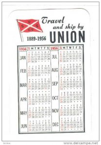 UNION Ocean Line Company Calender card , 1956