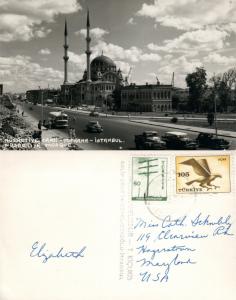 ISTANBUL TURKEY NUSRETIYE MOSQUE VINTAGE REAL PHOTO POSTCARD RPPC w/ STAMPS