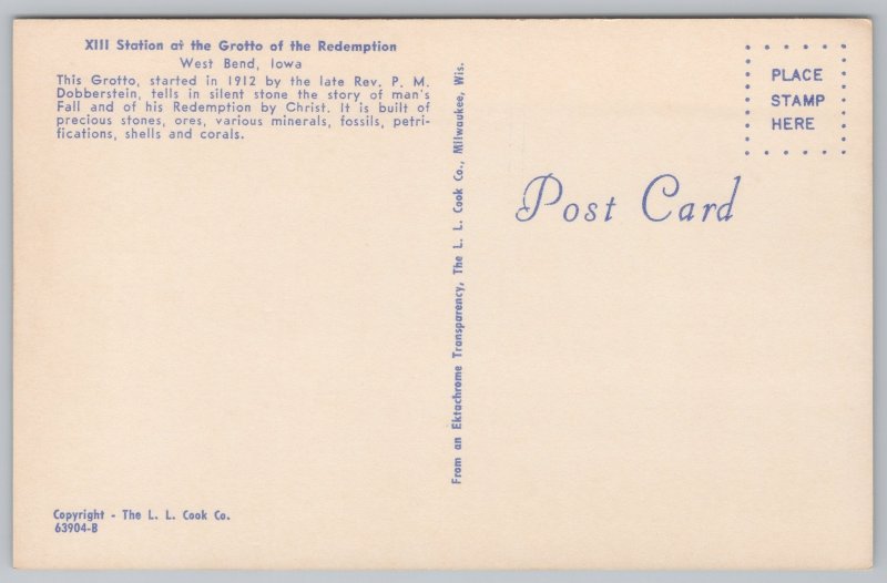 West Bend Iowa~XIII Station @ Grotto of Redemption~Cross~Vintage Postcard