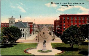 Postcard Michigan Avenue, East from Capitol in Lansing, Michigan
