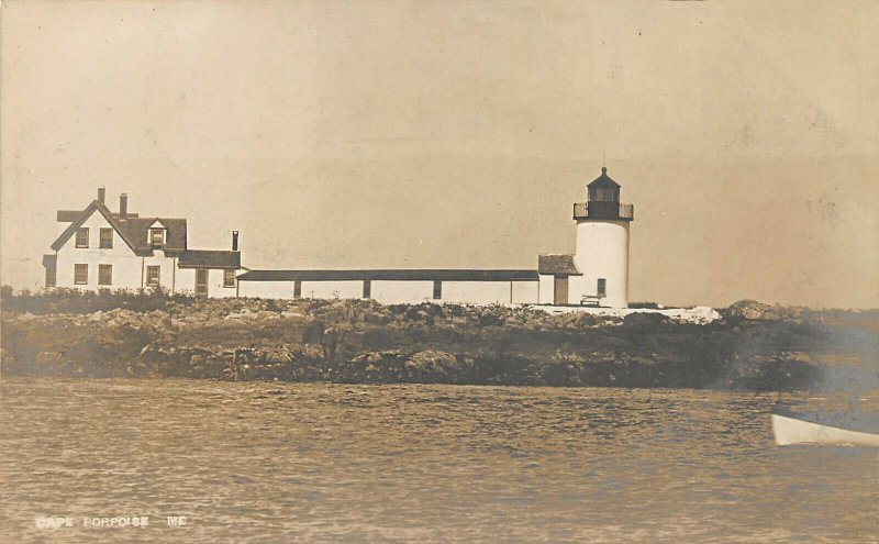 Cape Porpoise ME Goat Island Lighthouse Boat Real Photo Postcard 