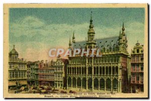 Old Postcard Brussels Grand Place walking to King's House flowers