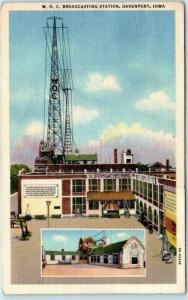 DAVENPORT, Iowa  IA    W.O.C.  Broadcasting Station Tower  1950 Linen   Postcard