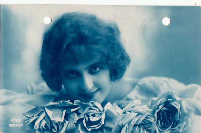 Lovely lady roses holed/pierced early postcard