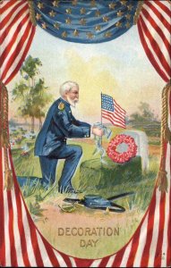 Decoration Day American Civil War Soldier Puts Flag on Grave c1910 Postcard