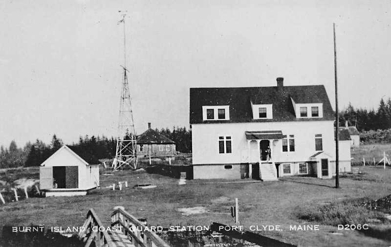 Burnt Island ME Coast Guard Life Saving Station Real Photo Postcard