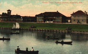 Vintage Postcard 1908 Grand Trunk Railway Station Allandale Ontario Canada CAN