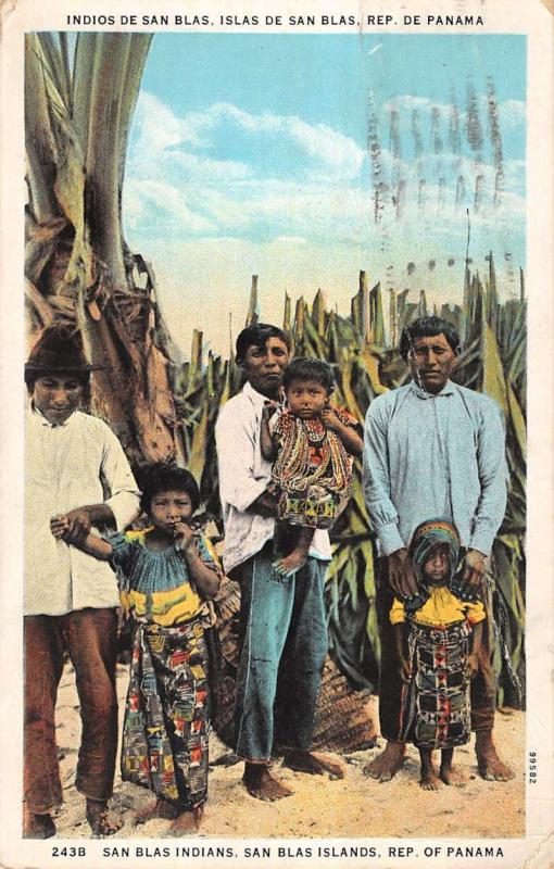 San Blas Islands Panama Indian Family Natives Antique Postcard K15313