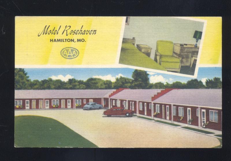 HAMILTON MISSOURI MOTEL ROSEHAVEN VINTAGE LINEN ADVERTISING MO.