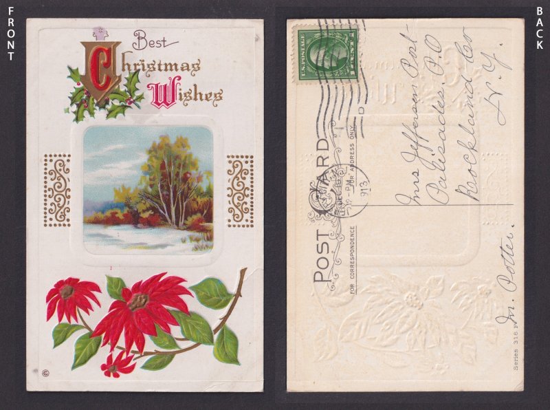 UNITED STATES, Postcard, Merry Christmas 1913