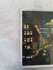 Antique Postcard entitled, Herald Square and Broadway at Night, New York City