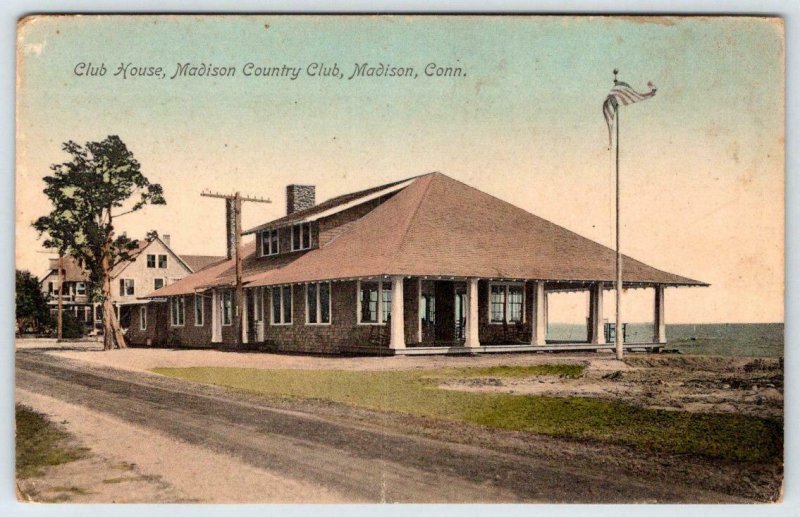 1910's MADISON COUNTRY CLUB HOUSE MADISON CONNECTICUT*CT*AMERICAN FLAG*POSTCARD