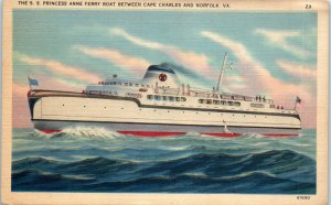 1940s S.S. Princess Anne Ferry Boat between Cape Charles and Norfolk VA Postcard