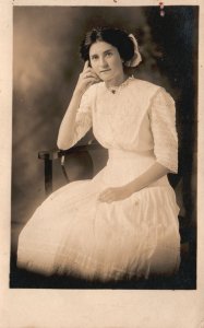 Vintage Postcard 1910's Beautiful Lady in Dress Sitting Down on the Chair