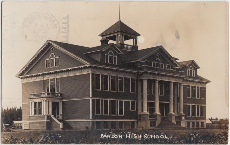 Oregon OR Real Photo RPPC Postcard Rare 1910 BANDON High School Building