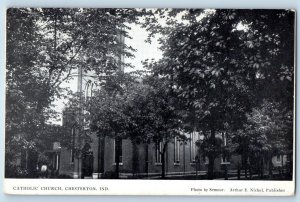 Chesterton Indiana Postcard Catholic Church Building Trees 1909 Vintage Antique