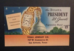 Mint USA Advertisement Postcard Bulova President 21 Jewels Watch Timekeeping