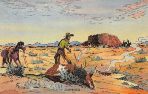 Old Time Range Country Cattle Rustler Cowboy Art c1940s Vintage Postcard
