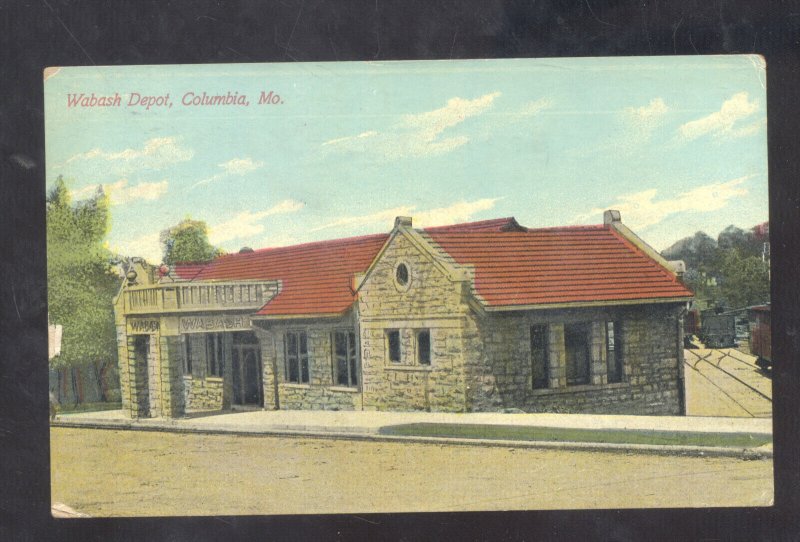 COLUMBIA MISSOURI MO. WABASH RAILROAD DEPOT TRAIN STATION VINTAGE POSTCARD