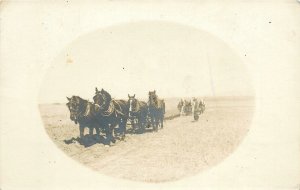 Postcard RPPC C-1910 Farm Agriculture horse plow teams frame like TP24-3201