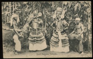 Devil Dancers, Colombo. Ceylon. 1908 postcard mailed to New Jersey