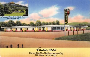 FRONTIER MOTEL Trinidad, Colorado ROADSIDE Fisher's Peak c1950s Vintage Postcard