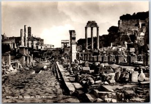 Rome Italy Roma La Via Sacra Ne Foro Romano Main Street Real Photo RPPC Postcard