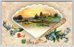 1916 Best Wishes River And Villages Landscaped Greetings Posted Postcard