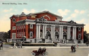 Lima Ohio~Memorial Building~Lots of Victorian People on Steps~Vintage Car~c1910