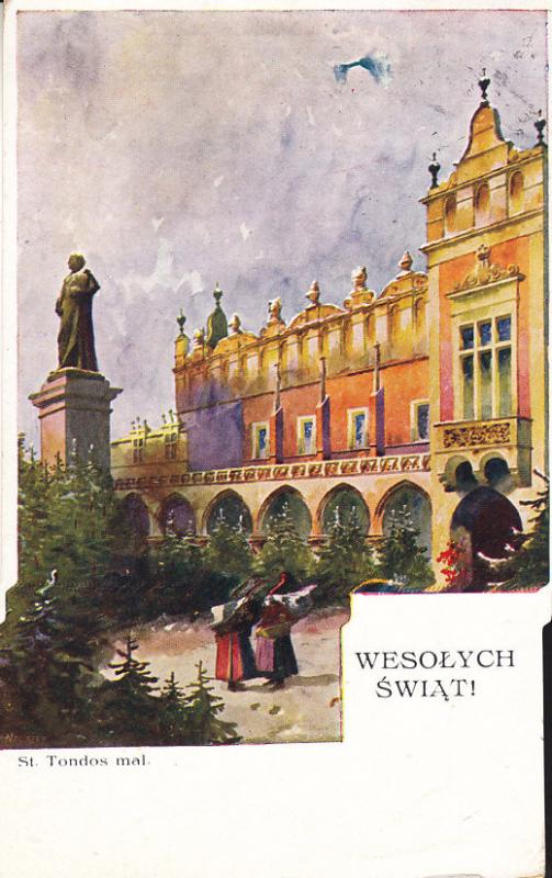 Poland Wesolych Swiat Post Card 1933 to US