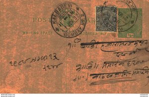 India Postal Stationery George V 1/2 A Kalbadevi Bombay cds