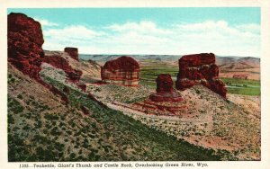 Wyoming, Teakettle Giant's Thumb & Castle Rock Green River Vintage Postcard