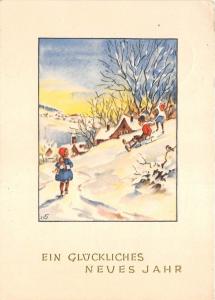 BG20750 winter landscape children with sledge  new year neujahr   germany