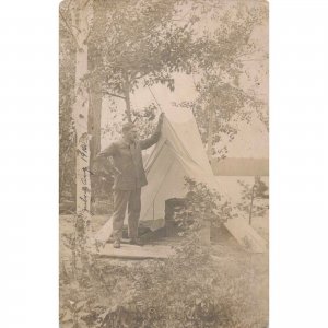 1912 RPPC Park Ranger Camping Standing Tent Lake Real Photo / 10C1-420