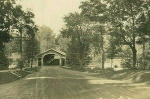 Postcard RPPC Covered Bridge in Dover-Foxcroft, ME.      Q7