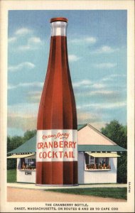 Onset Cape Cod MA Cranberry Giant Bottle Linen Advertising Postcard