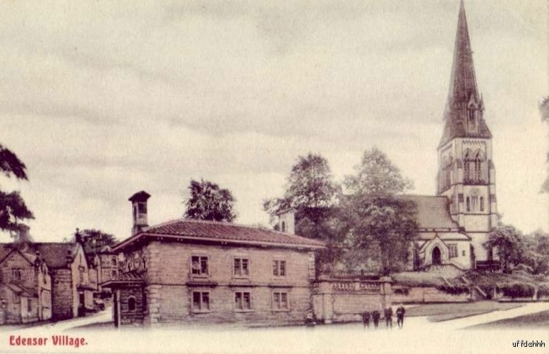 EDENSOR VILLAGE DERBYSHIRE ENGLAND VIEW OF ST. PETER'S CHURCH