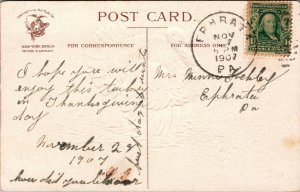 Vtg 1907 Cordial Thanksgiving Greetings Turkey Artist Signed Clapsaddle Postcard